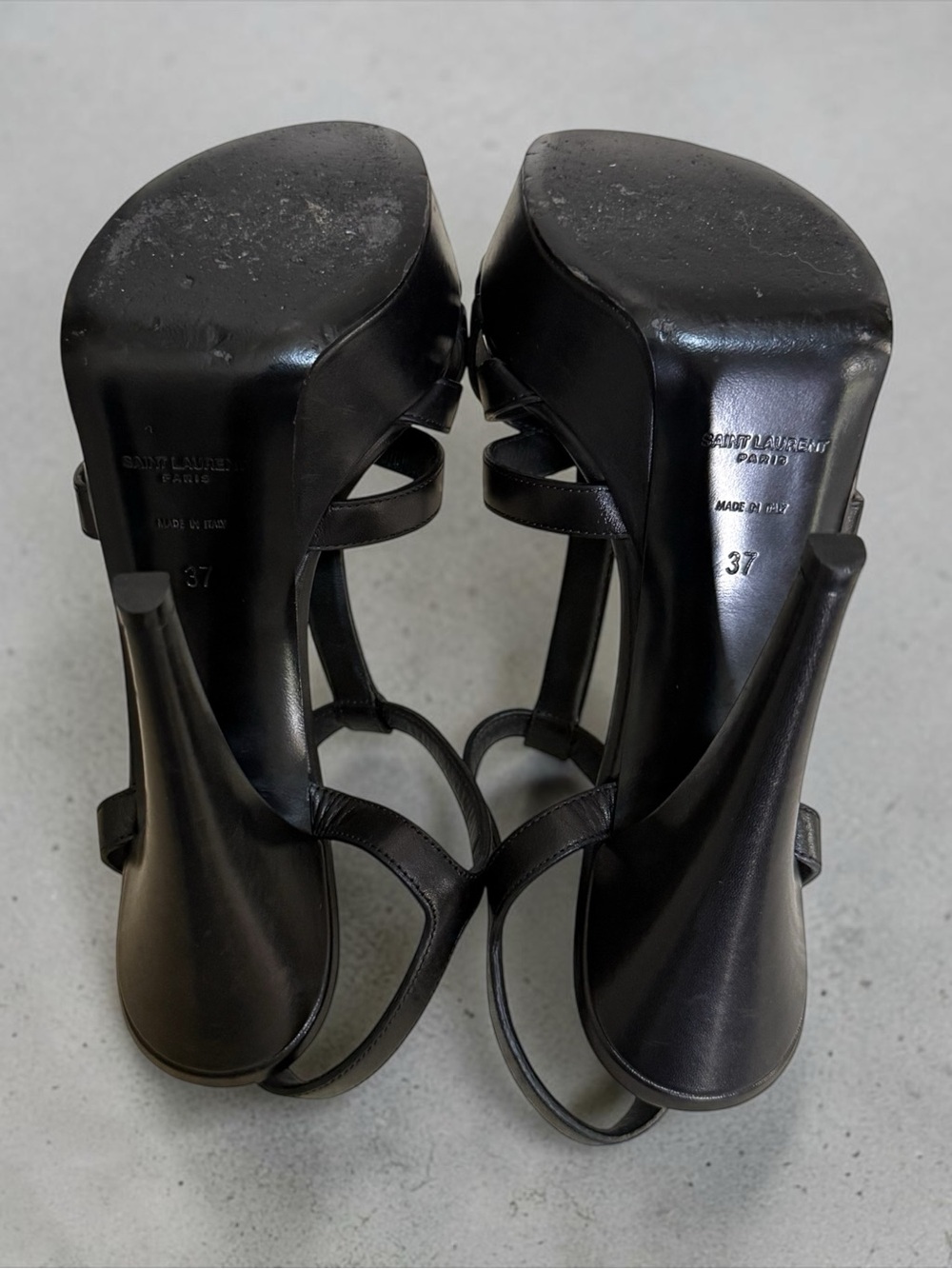 Saint Laurent Black Leather Platform T-Strap Studded Sandals Stiletto Heels! 37 - Picture 9 of 16